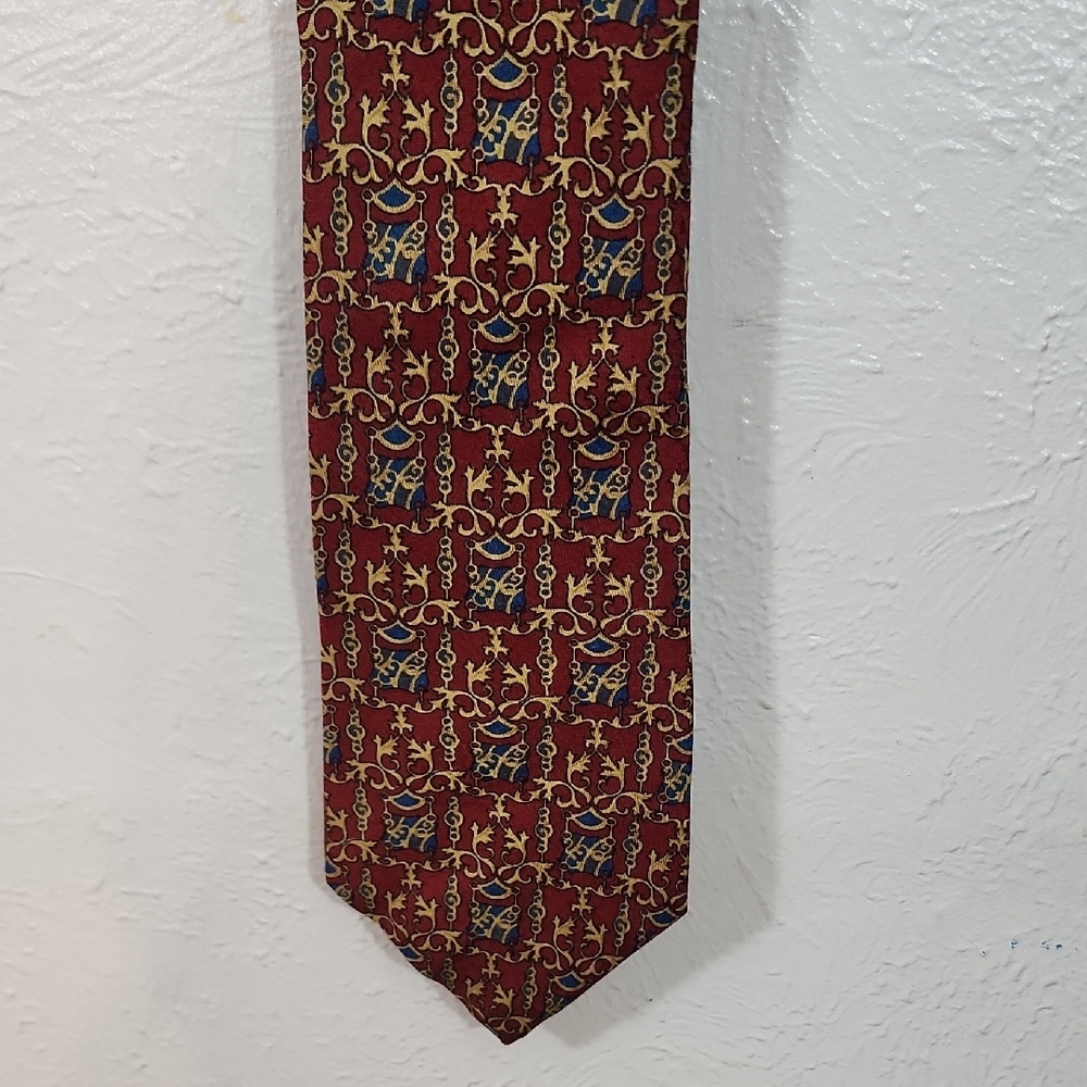 Christian Dior Red, Blue, and Gold Patterned Tie